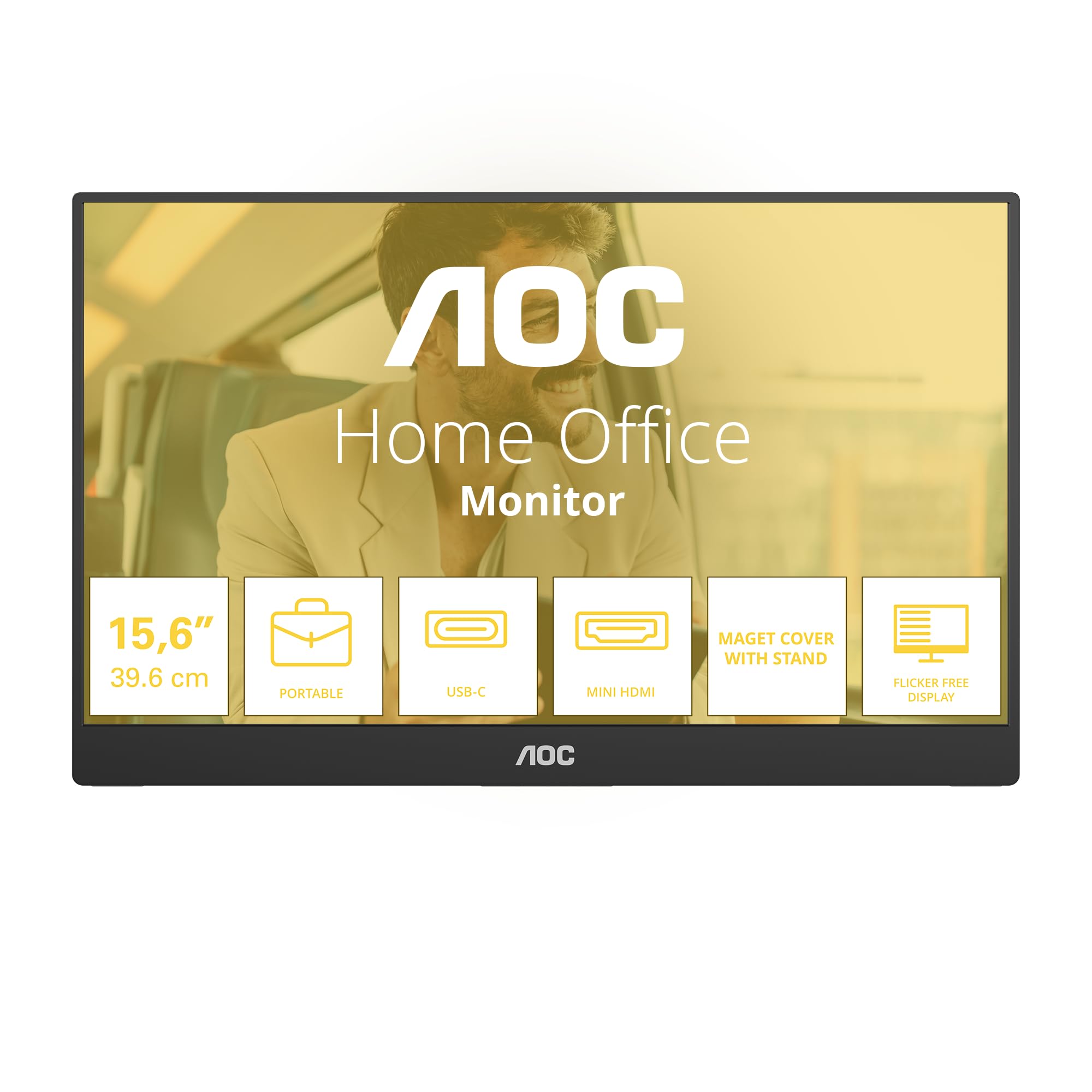 AOC 16T20E2 Monitor FHD 40.6 cm 60 Hz, panel IPS, 5 ms GtG, głośniki, (1920 x 1080 HDMI 1x Mini HDMI USB Hub) czarny