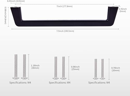 Miniatura 8 de Paquete de 6 manijas de gabinete negras de 8 pulgadas para cajones de armario, herrajes modernos