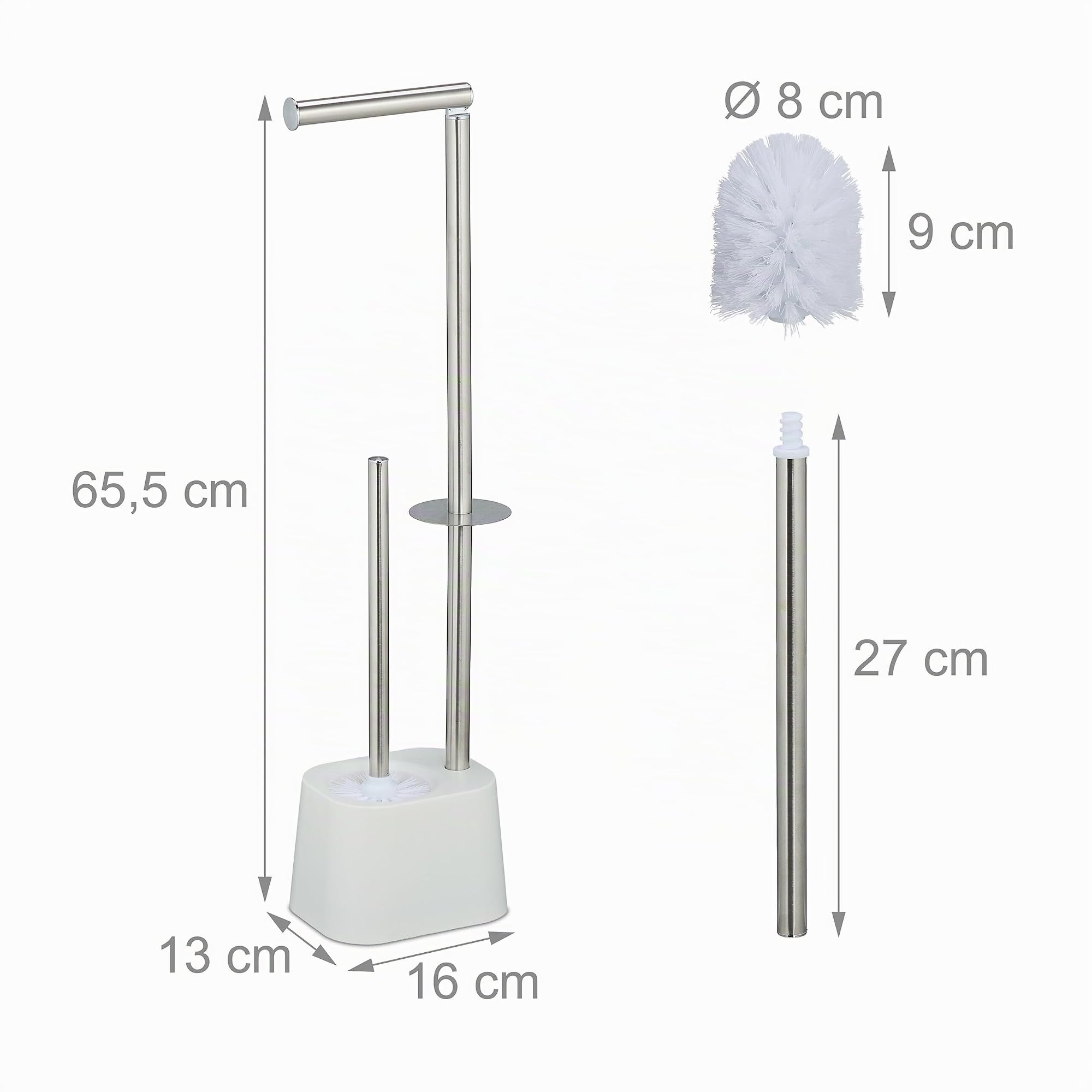 Juego de baño Relaxdays, Acero Inoxidable, 65,5 x 13 x 16 cm, Soporte de Papel higiénico, escobilla de baño, Blanco