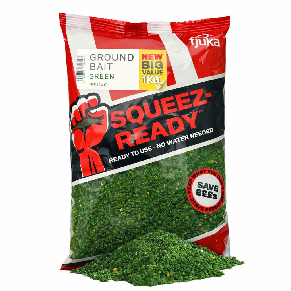 Fjuka Squeez-Ready Green Groundbait 1kg | Ready-prepped | Carp, F1s, tench, bream, roach etc