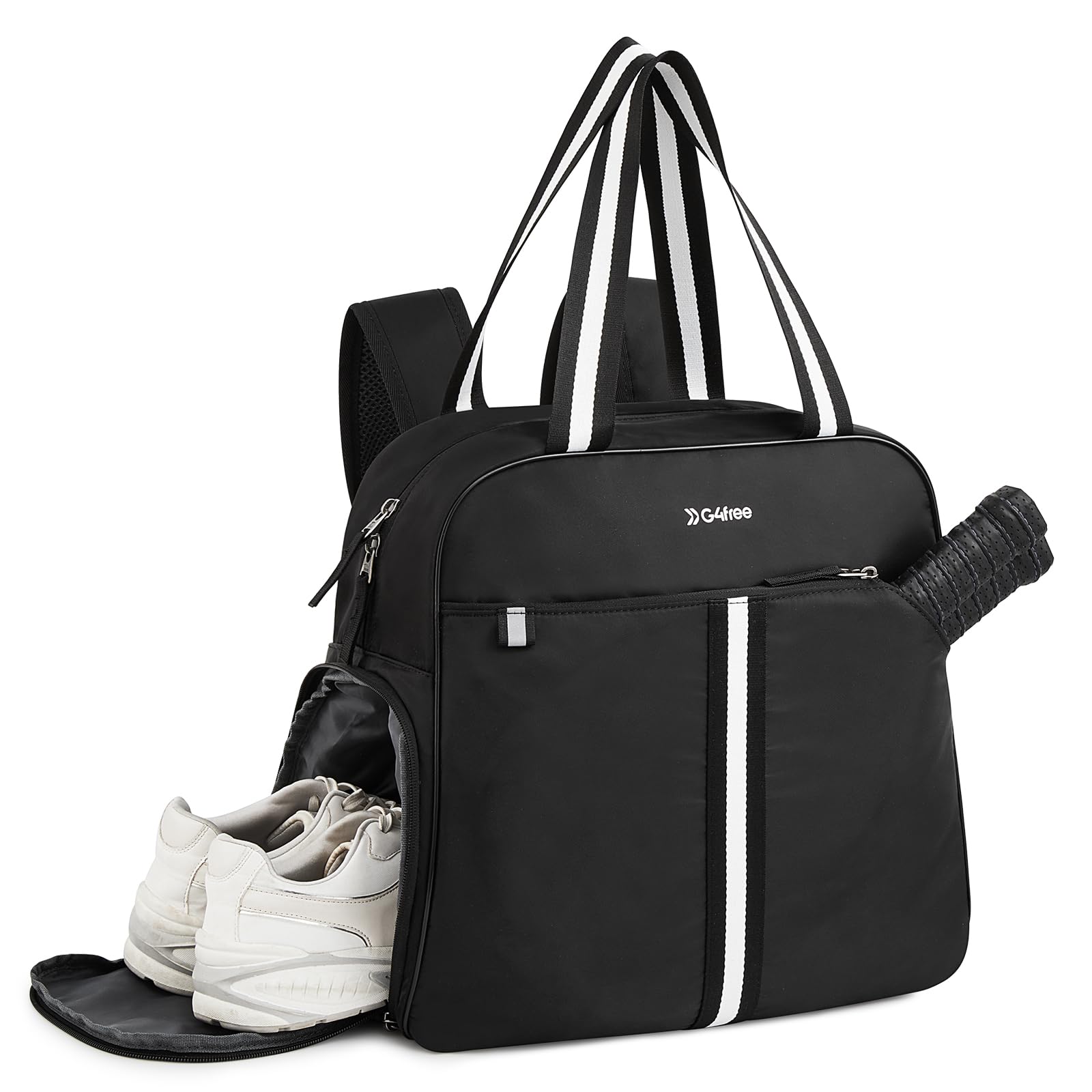 G4Free Large Pickleball Bag Tote for Women and Men, Tennis Bag Backpack Holds 2 Rackets with Shoe Compartment (Black) — image 1