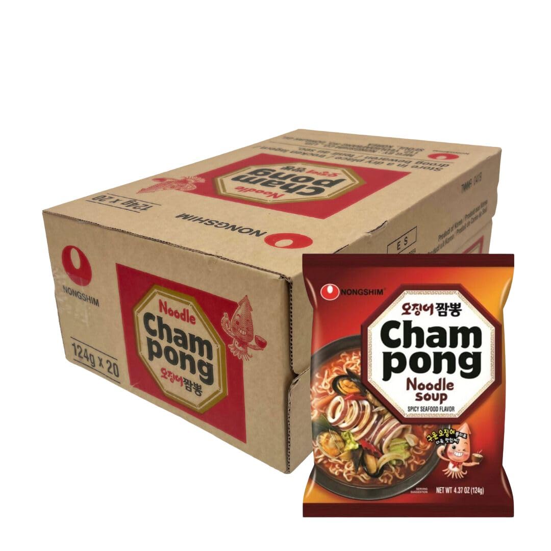 Korean Market | Ramyun Cham Pong Sabor Marisco | Ramen Coreano Instantáneo | Pack 20 | 124g