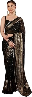 samah Women's Georgette Foil Printed Lace Work Saree with Unstitched Blouse Piece-picture-56