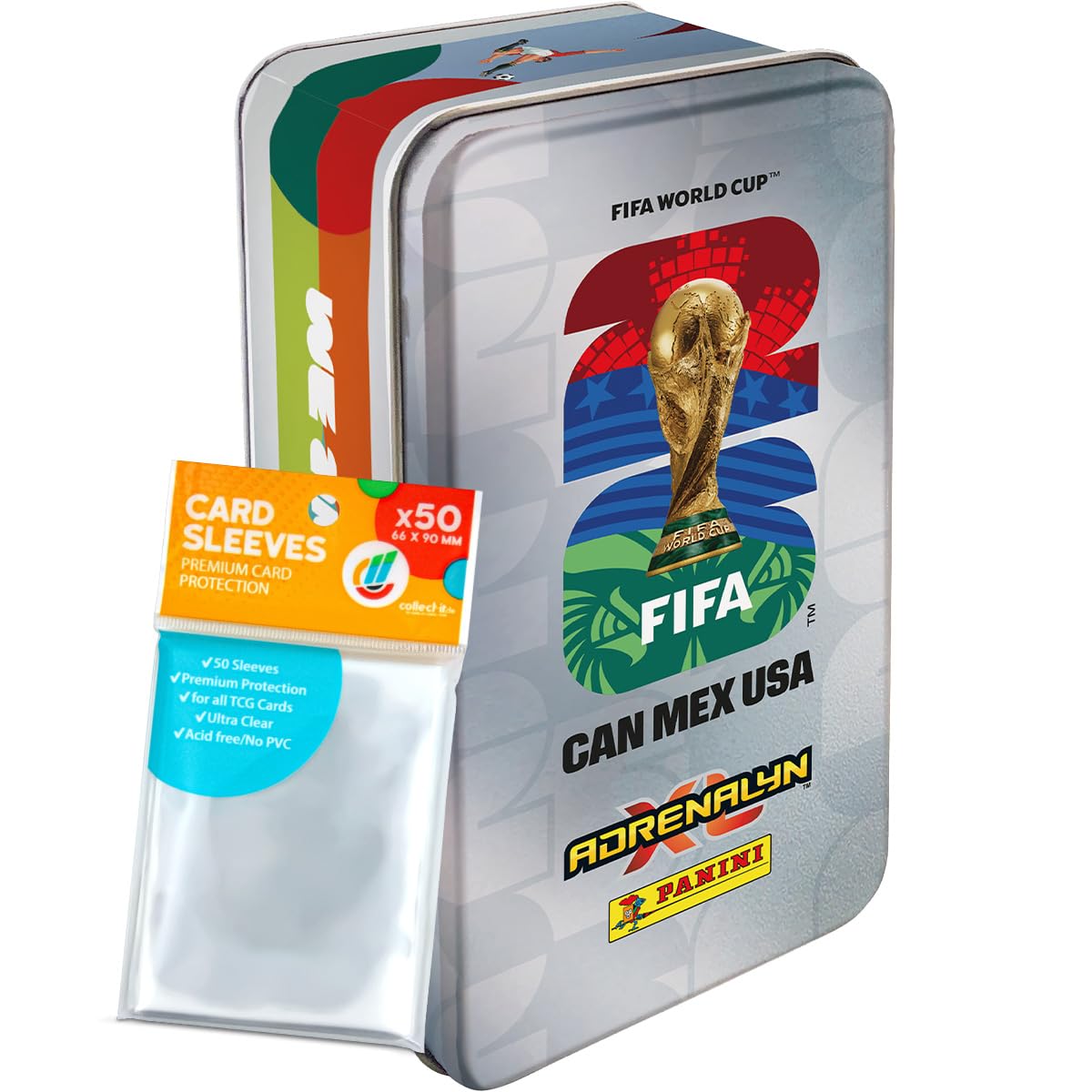 FIFA World Cup Adrenalyn XL 2026-1 boîte métallique aléatoire (original) + pochettes collect-it exclusives (paquet de marque propre)