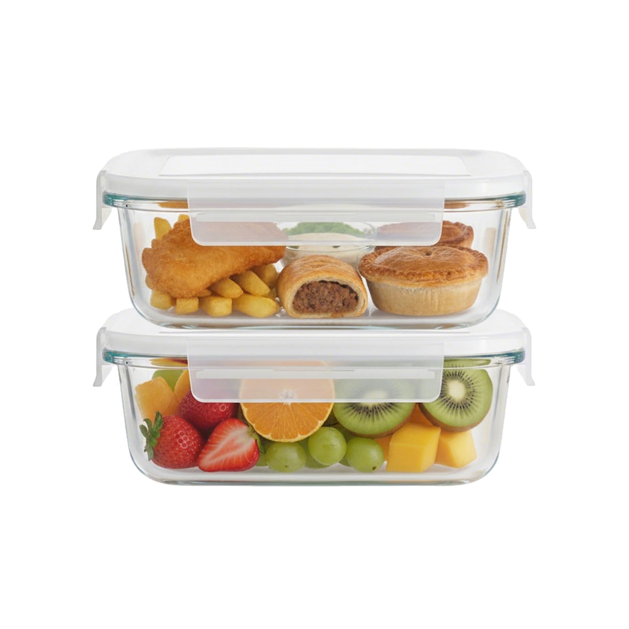 UAVAUI Glass Containers with Lids, 2 Packs Reusable Glass Meal Prep Containers, Leak Proof, Airtight Lunch Bento Boxes for Microwave, Oven, Freezer and Dishwasher Safe, BPA-Free (680ML)