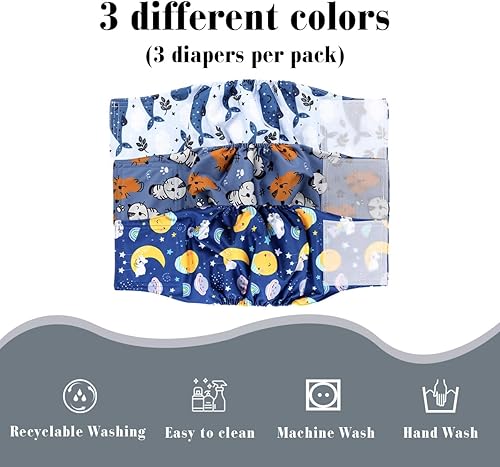 Miniatura 3 de Hi Sprout Pañal reutilizable para perro macho, lavable, tela duradera y absorbente, envoltura para el vientre (paquete de 3), cuadros coloridos, L