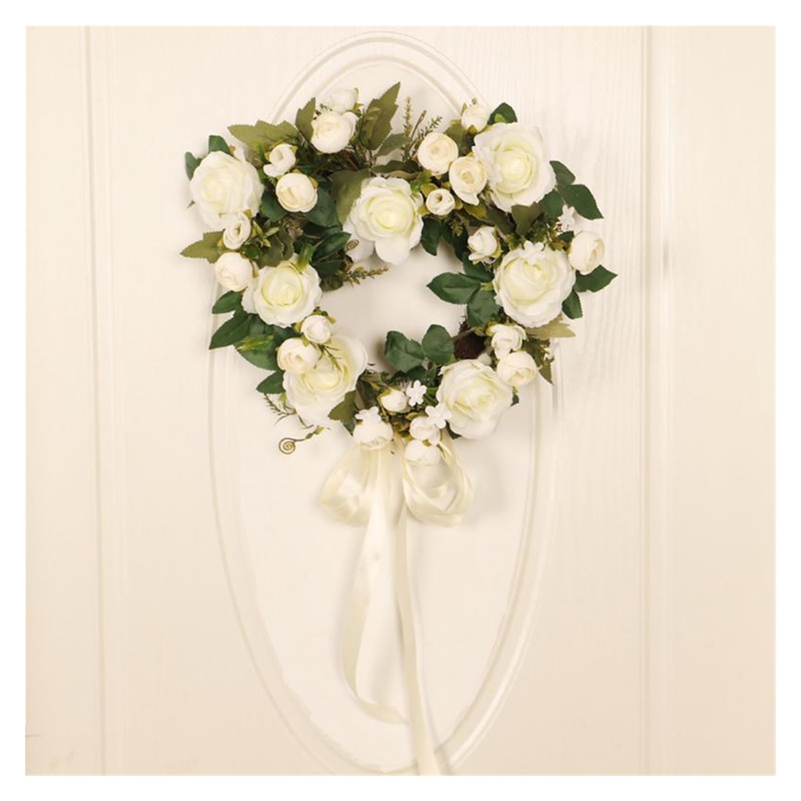 Couronne pour Porte Couronne de Roses la Saint-Valentin Printemps Florale 15,7 Pouces avec Rose Panneau Porte d'entrée Artificielle