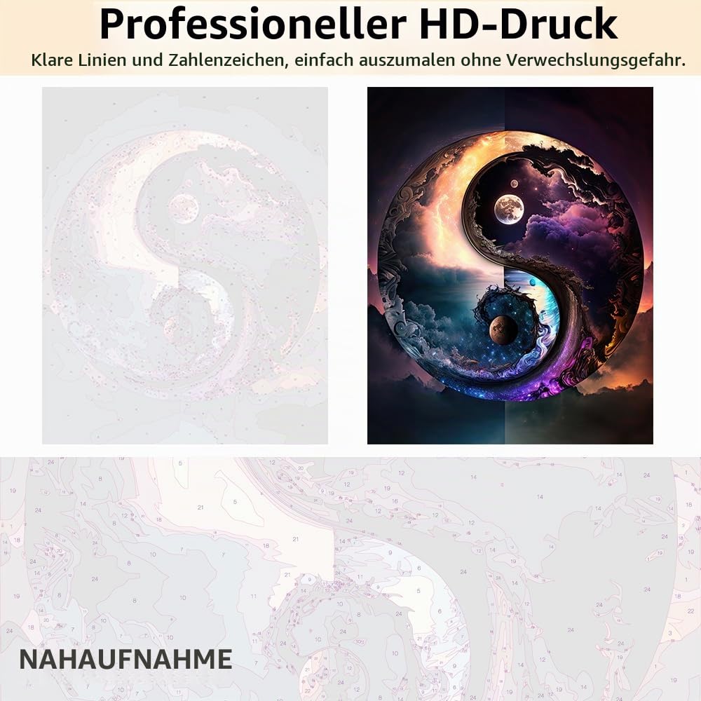 TISHIRON Malen Nach Zahlen Für Erwachsene Anfänger, Natur Malen Nach Zahlen Kits DIY Acrylmalerei Für Erwachsene Kinder Malen Nach Zahlen Yin Yang Symbol Abstrakte Kunsthandwerk Umrahmt