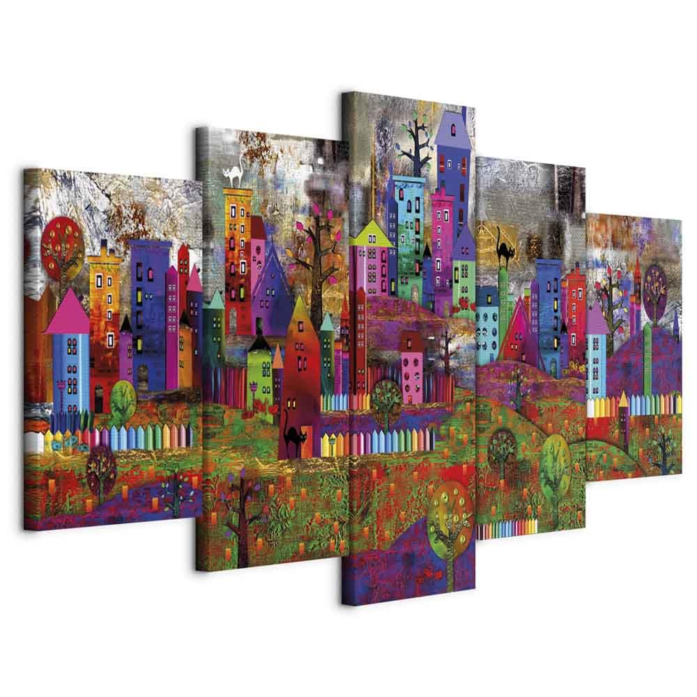 Cuadros B&D XXL - Cuadro en Lienzo Colorido 200x100 cm 5 piezas - Impresión en material tejido no tejido cuadros decoracion salon modernos lienzos decorativos dormitorios - Casa Ciudad d-A-0057-b-m