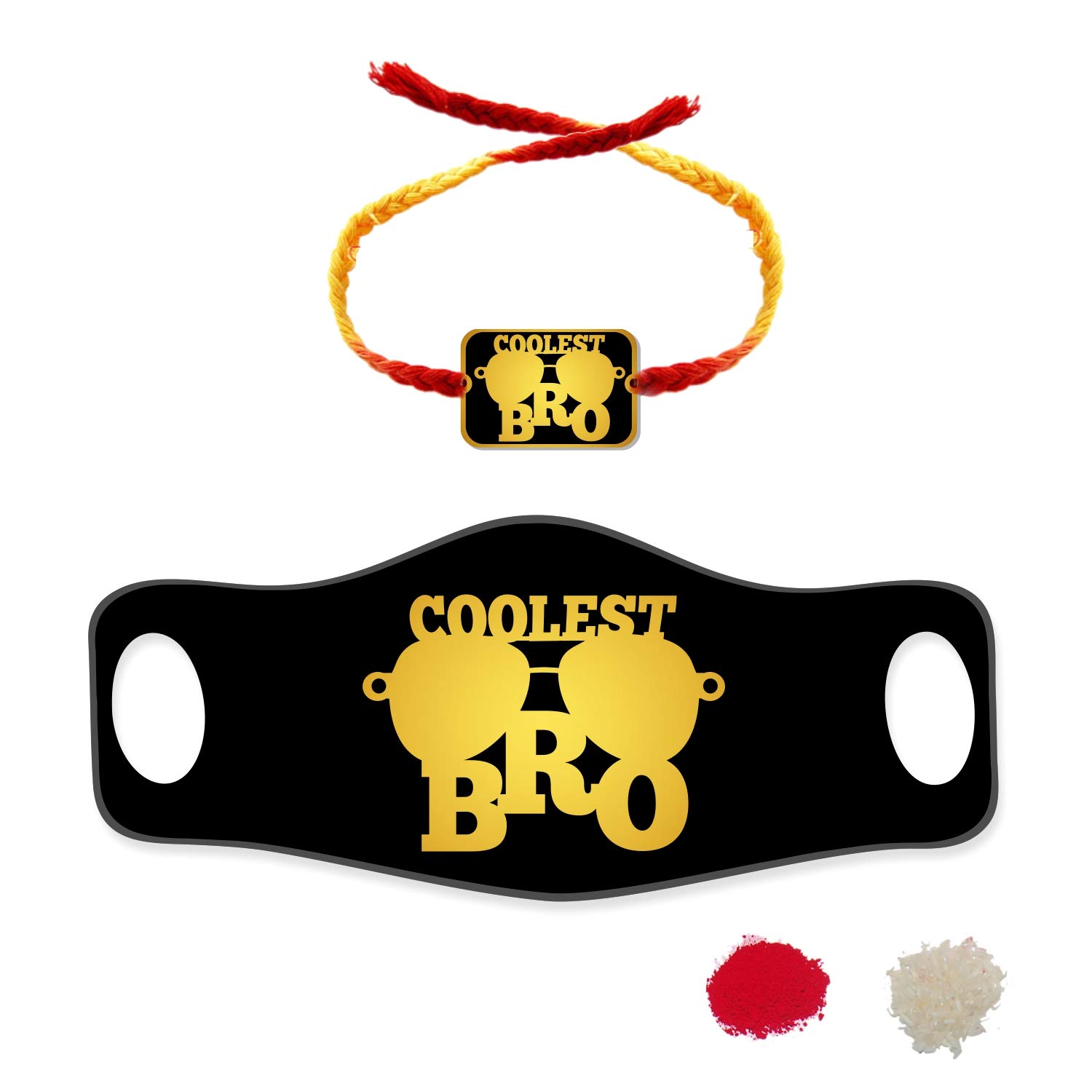 Hopcara Full Face Covering Around Ear Lobes Supersoft Double Layer Reusable Lycra Fabric Coolest Bro Printed Mask with Orange Rakhi Combo for Boys