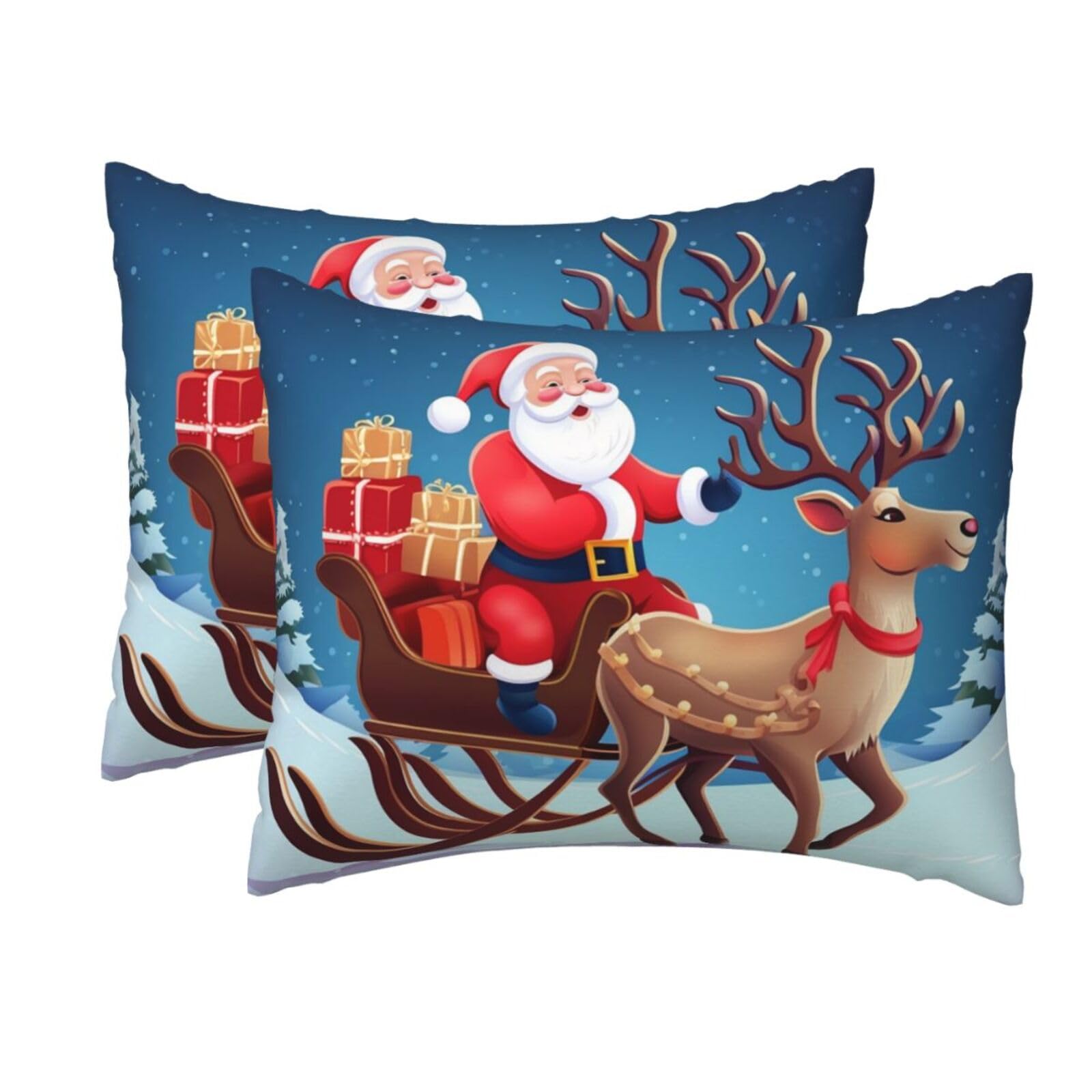 2 Pack Standard Size Pillow Cases for Hair and Skin Soft Breathable Pillow Case Covers with Hidden Zipper Christmas Santa Deer Pillowcase 20x26 Inches Pillow Cover for Sleeping Gift
