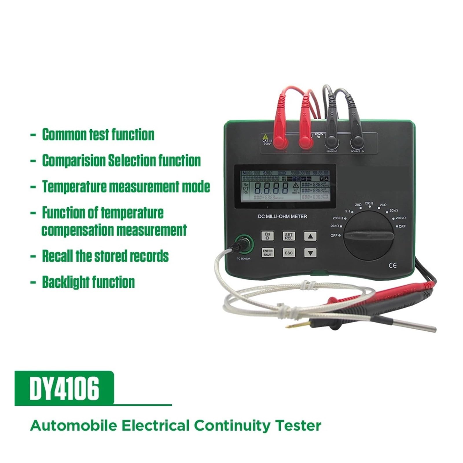 DY4106 Cyfrowy Miernik Miliomów HD LCD Podświetlany 4-żyłowy Test Niskooporowy Multimetr Pojazd Energetyczny