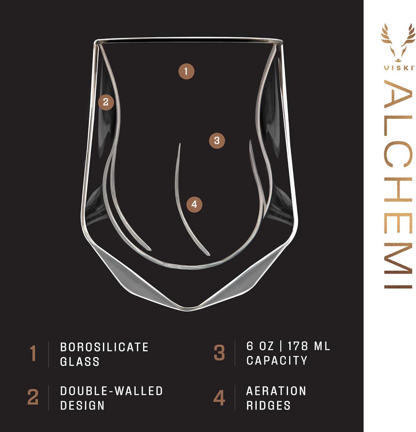 Viski Aerating Whiskey Tumbler, Whiskey Tasting Glass, Double Walled Snifter, Specialty Bourbon Tumbler, Clear Glass, Dishwasher Safe, 6 Oz, Set of 1 - Image 2