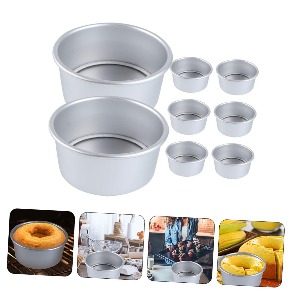 Hohopeti 8 piezas Molde Bizcocho Redondo Anodizado con Fondo Desmontable de Bandeja Antiadherente para Repostería y Pastelería Resistente al Calor y Fácil de Limpiar para Tartaletas y