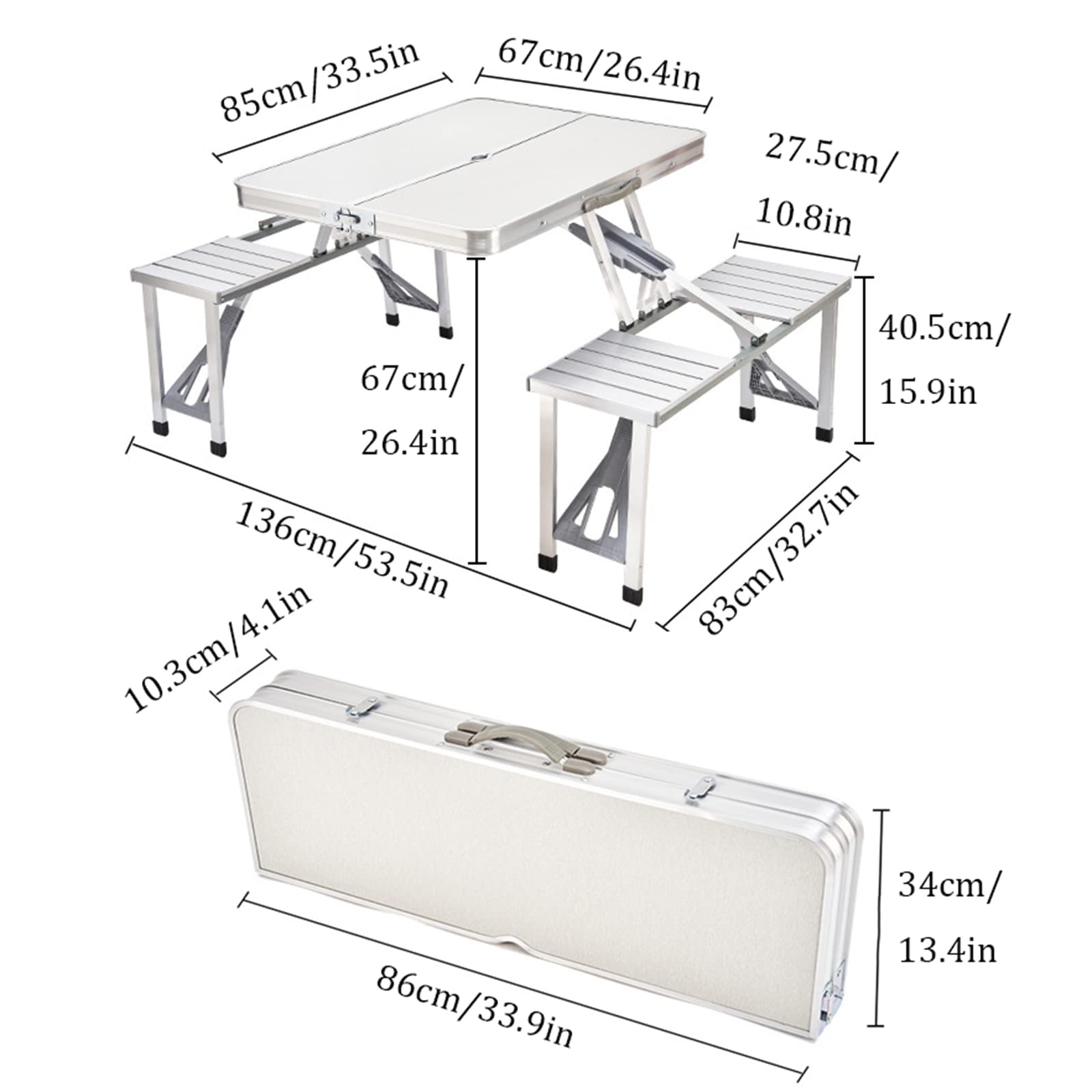 Przenośny składany stół kempingowy z 4 stołkami – aluminiowy składany stół i krzesła na piknik na świeżym powietrzu grill