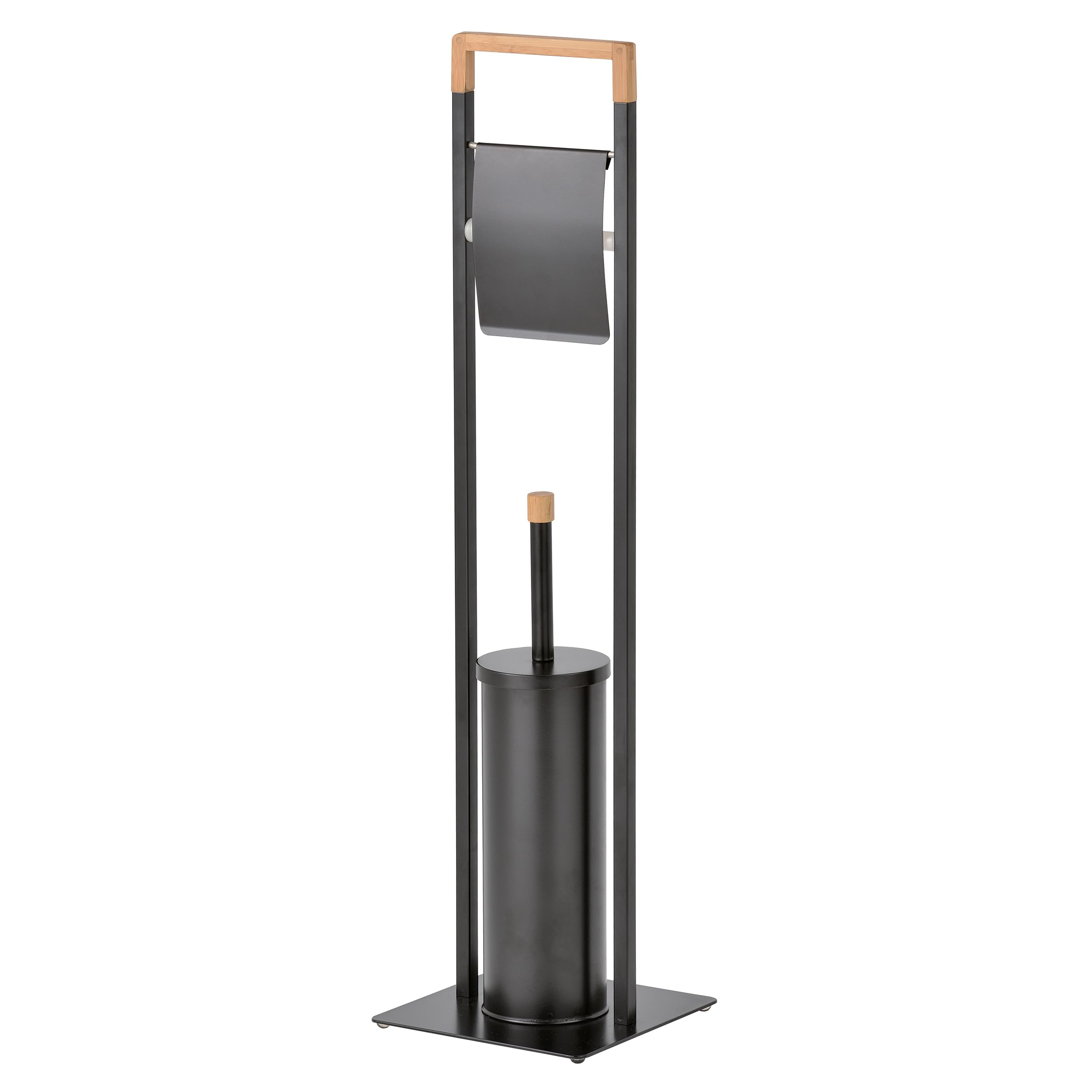 Spirella Bad Serie CHIC Stand WC Garnitur aus Edelstahl mit herausnehmbaren Innenbehälter für die WC Bürste Schwarz Bambus