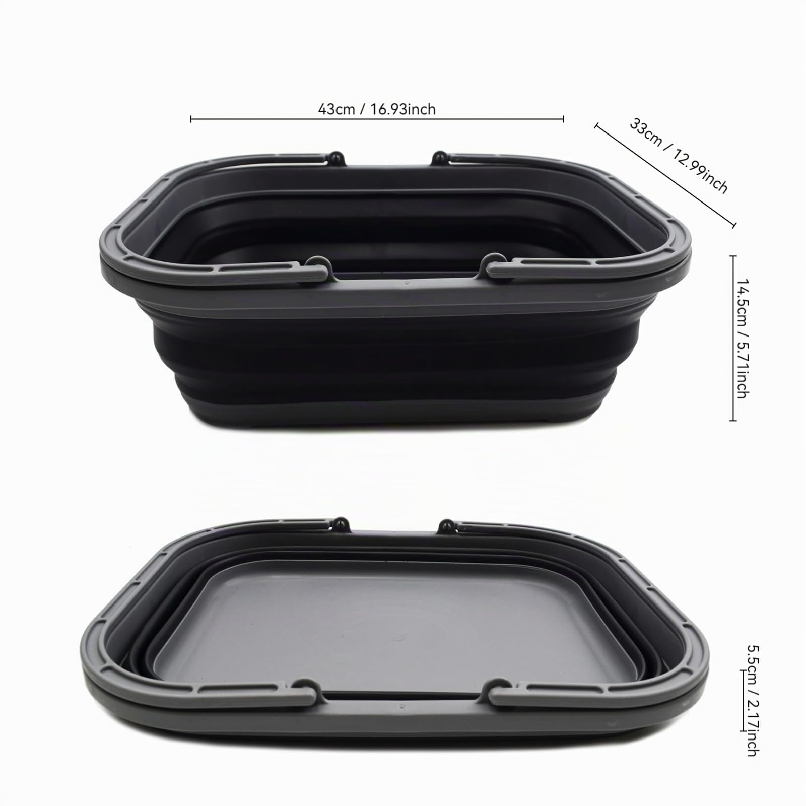 SAMMART Baignoire pliable de 12 l avec poignée - Panier de pique-nique portable d'extérieur - Sac de courses pliable - Boîte de rangement peu encombrante (1, gris/noir)