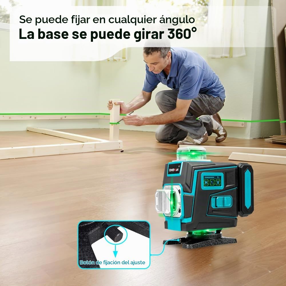 ONEVAN Nivel Láser con Trípode,4D x 360° Nivel Laser Autonivelante | App/30 m mando, 1m trípode ajustable, autonomía de 6-8 horas con dos baterías, pantalla LED,para Colocación/Azulejos/Reformas
