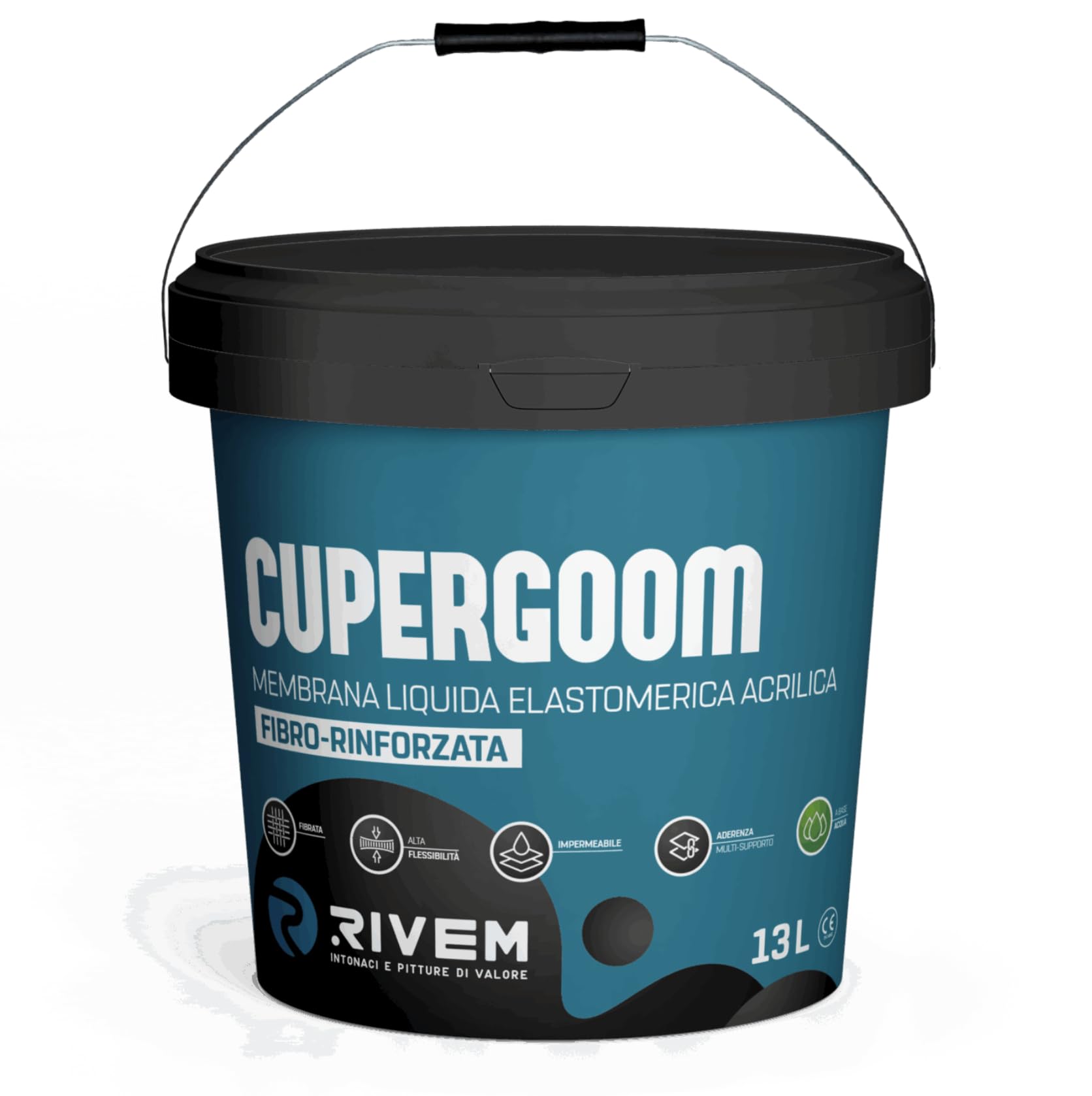 Impermeabilizzante Fibrorinforzata per Terrazze per infiltrazioni acqua RIVEM CUPER GOOM Guaina Liquidai, Terrazzi, Coperture | Facile Applicazione a Rullo o Pennello Bianco 13 LT