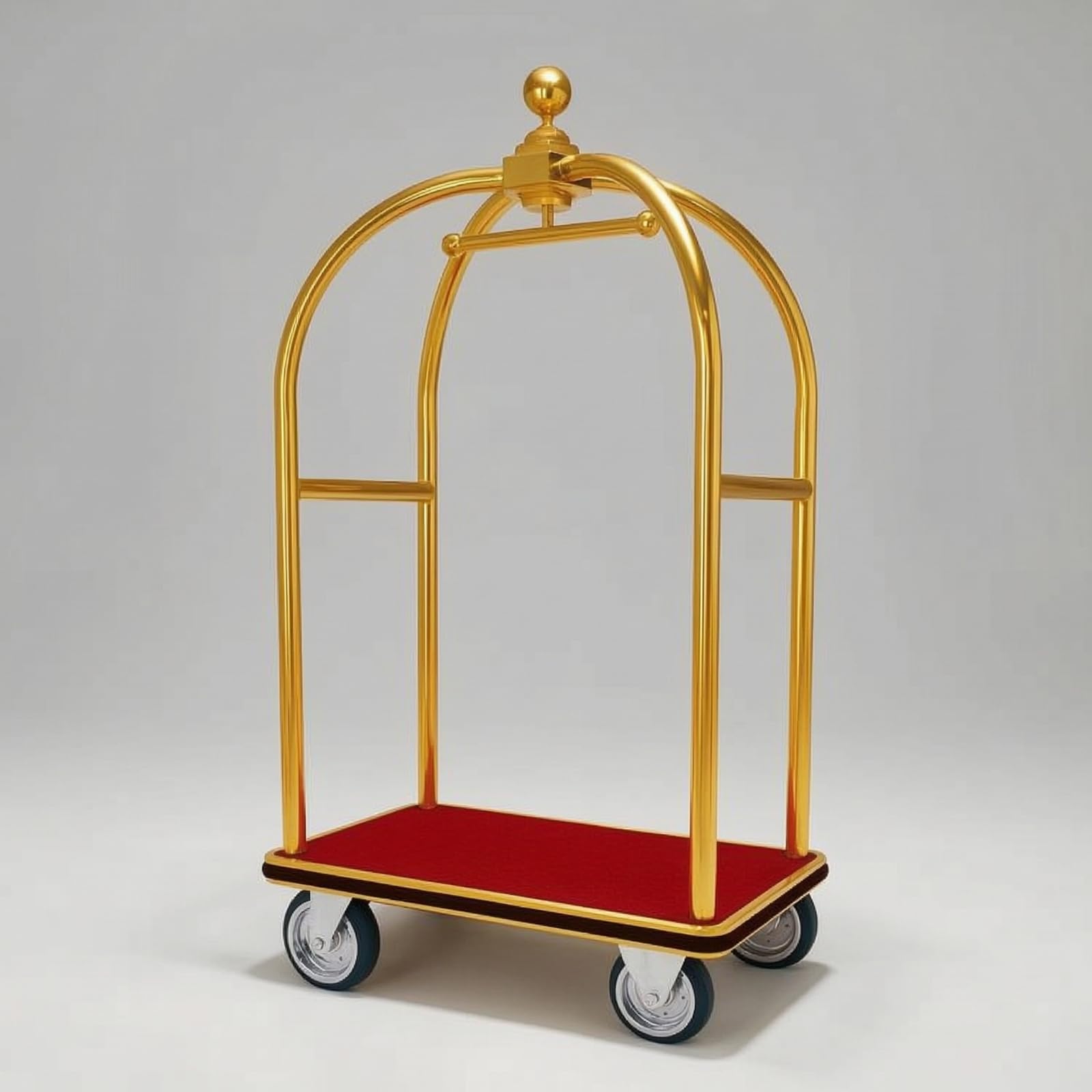 Carrito de Equipaje Carro Maletero Trolley Hotel Diseño Elegante Base Roja Superficie Rectangular Transporte de Maletas Adecuado para Recepción de Hotel Vestíbulo Aeropuerto