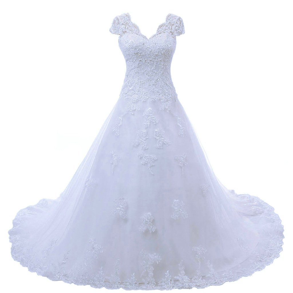 Vantexi Élégant V-col A-Line Longue Dentelle Robes de mariée Robe de mariée Vêtements de mariée