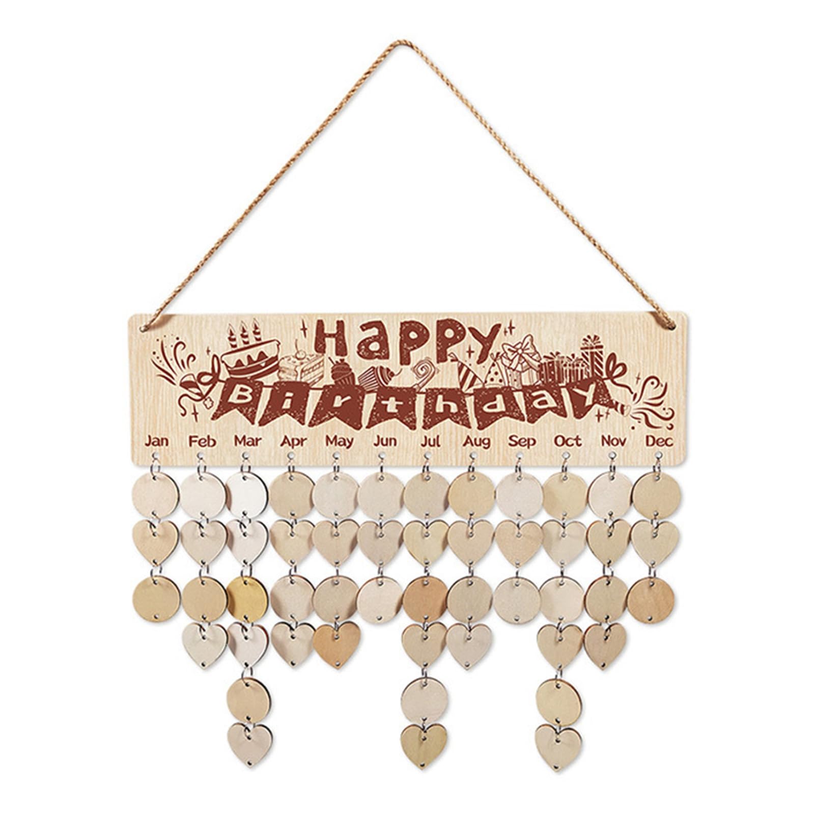 anwhriet Family Birthday Reminder Calendar Board – Wooden Wall Hanging Plaque, Personalised Date Tracker with 50 Heart & Flower Tags, Rustic Home Décor Gift for Mum, Grandma & Friends C
