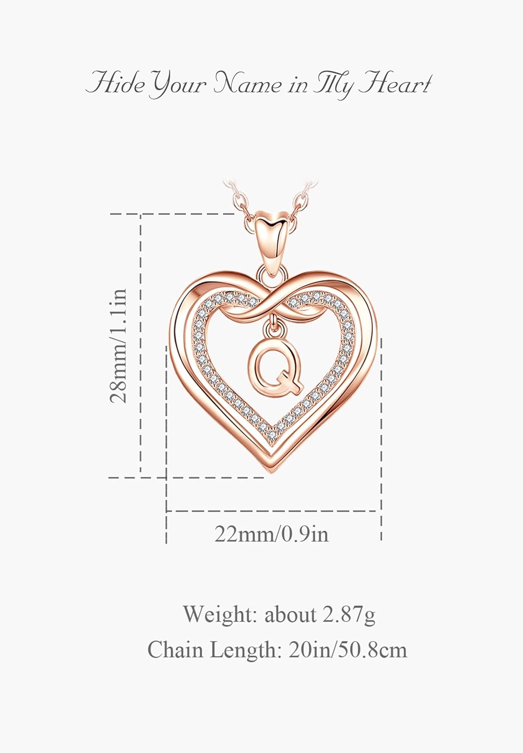 Vito Rosed Gold Initial Necklaces for Women, CZ Double Heart Letter A to Z Pendant Neckless Dainty Infinity Alphabet Jewelry Gift, 18" - Image 4