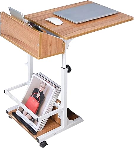 Mesa de noche ajustable para colocar sobre la cama, mesa de noche con ruedas, escritorio móvil rodante, escritorio portátil para computadora