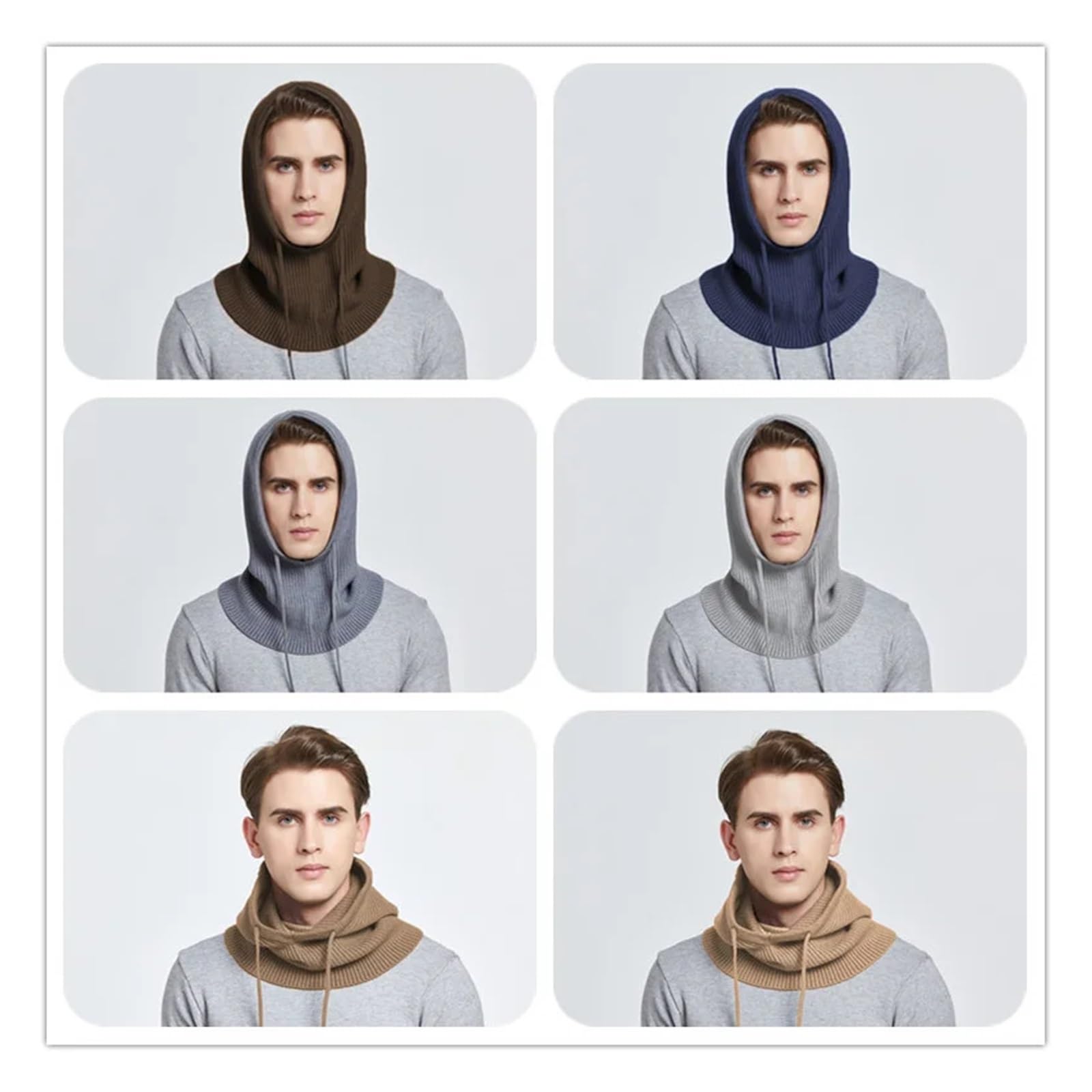 Gorro unisex de punto de lana para mujer, bufanda de cuello con capucha para invierno, con cordón para hombre