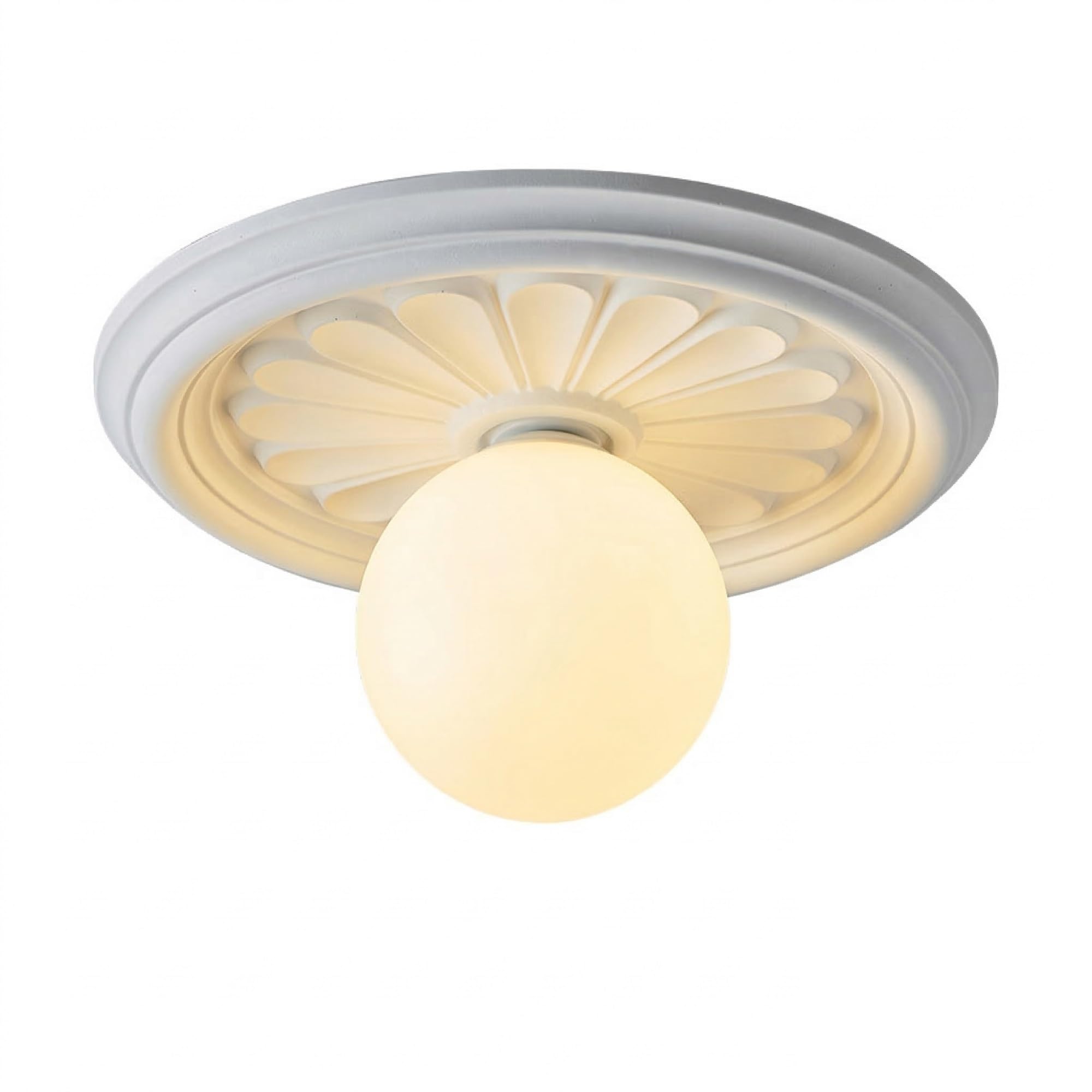 NHPJFDC Sunflower Flush Mount Ceiling Light, Cream Resin Flower Ceiling Lamp, White Walnut Round Fixture for Hallway, Entryway, Corridor, Study, Bedroom, Apartment Foyer, Condo Residential(White)