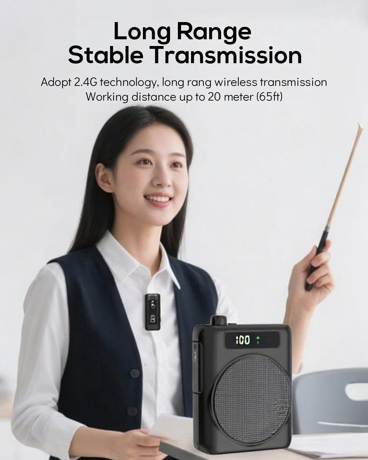 Amplificateur de Voix Portable sans Fil avec Microphone Cravate Rechargeable pour Enseignants, Guides, Entraîneurs