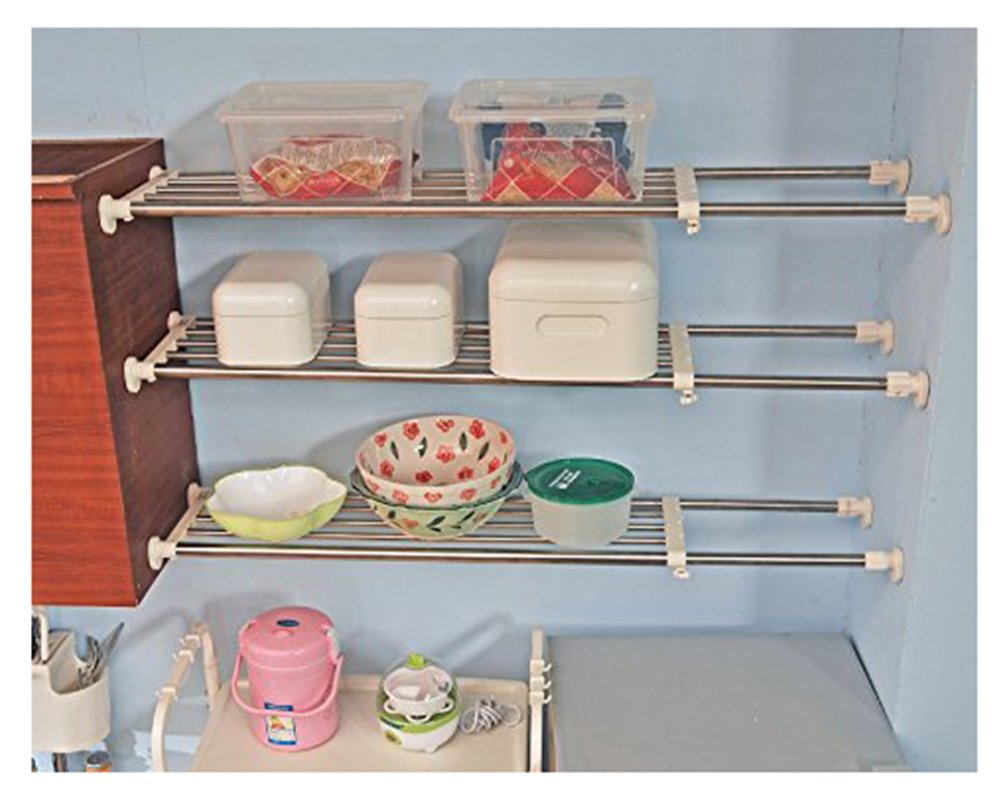 BAOYOUNI Étagère de Placard Extensible Etagere de Rangement Télescopique en Métal Bricolage Séparateur de Armoire Longueur Réglable 69-91,5 cm pour Cuisine, Salle de Bain, Chambre