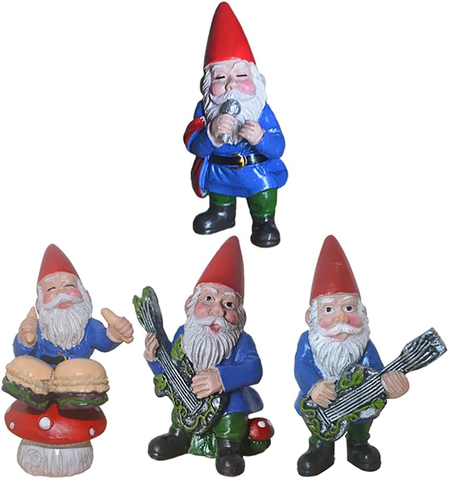 SUPVOX Band Elf Ornaments Set Musical Garden Gnomes Figurines for Outdoor 3.12 Inch Resin Fairy Garden Statues Perfect for Patio and Lawn Decoration