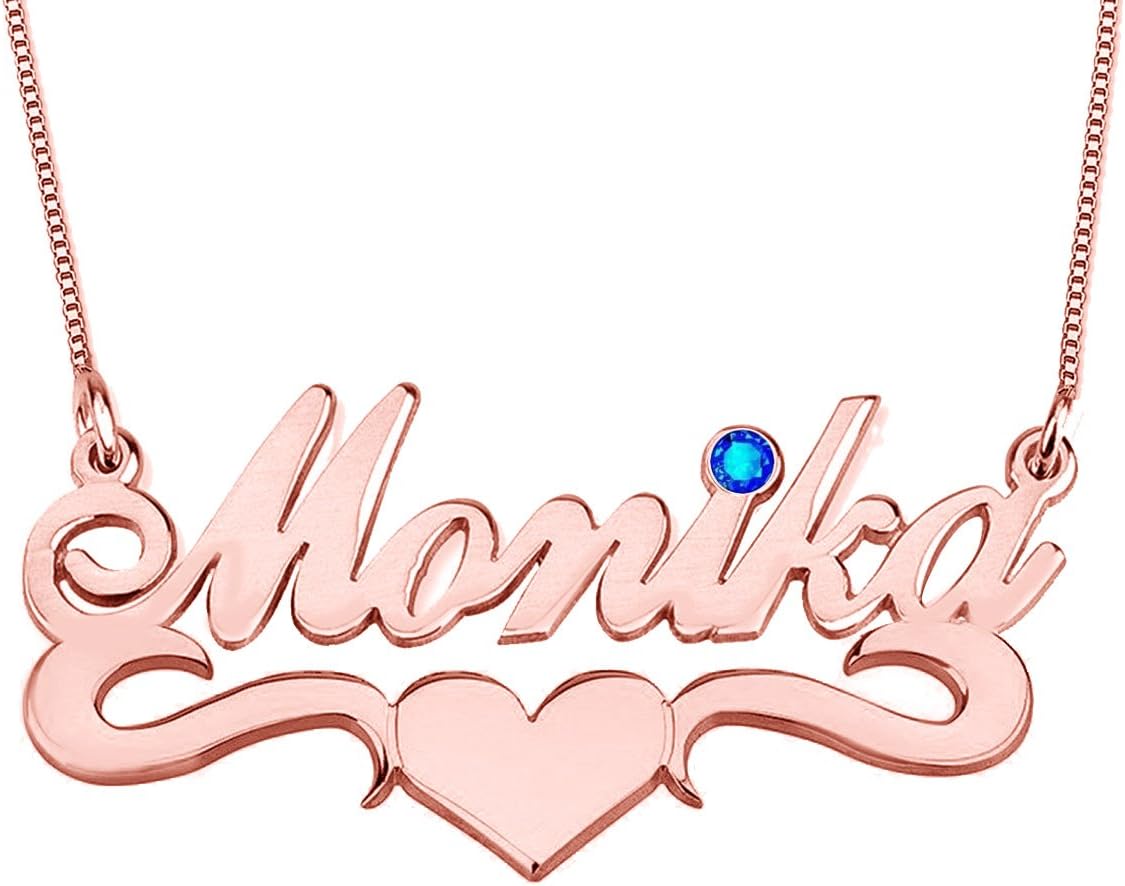 925 Sterling Silver Personalized Birthstone Name Necklace with Heart Customized Jewelry Gift for Women Teen Girls