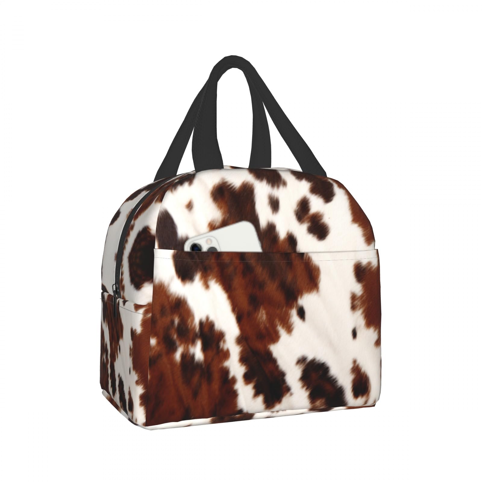 Nerxy Insulated Lunch Bag 8x5x8.5inch Cow Skin Print Lunch Box Abstract Africa Animal Farm Fashion Reusable Meal Portable Container Tote for Woman Men
