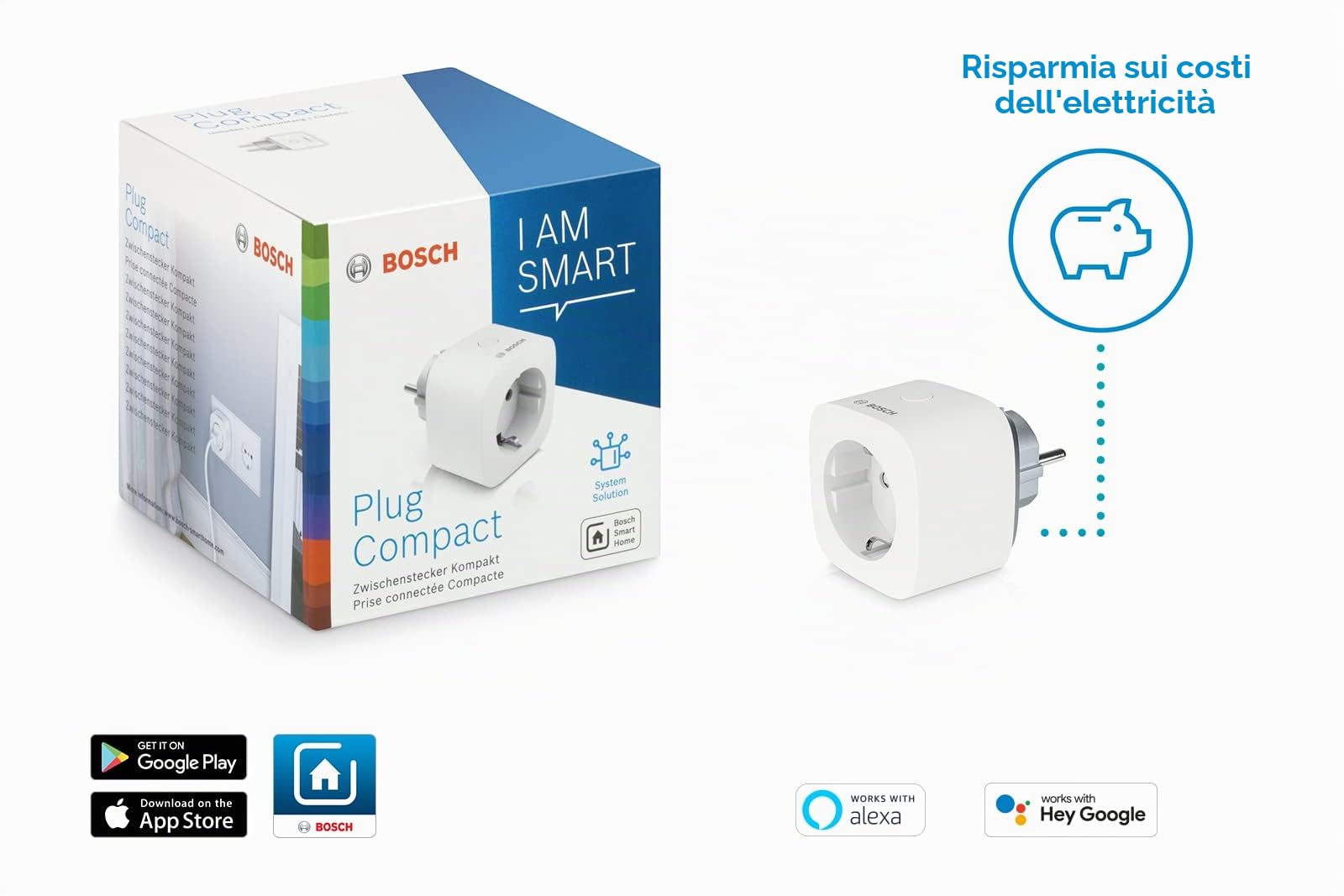 Bosch Smart Home - Presa Wi-Fi con funzione app (design compatto, prolunga del segnale radio, compatibile con Alexa, Google Assistant e Apple HomeKit)