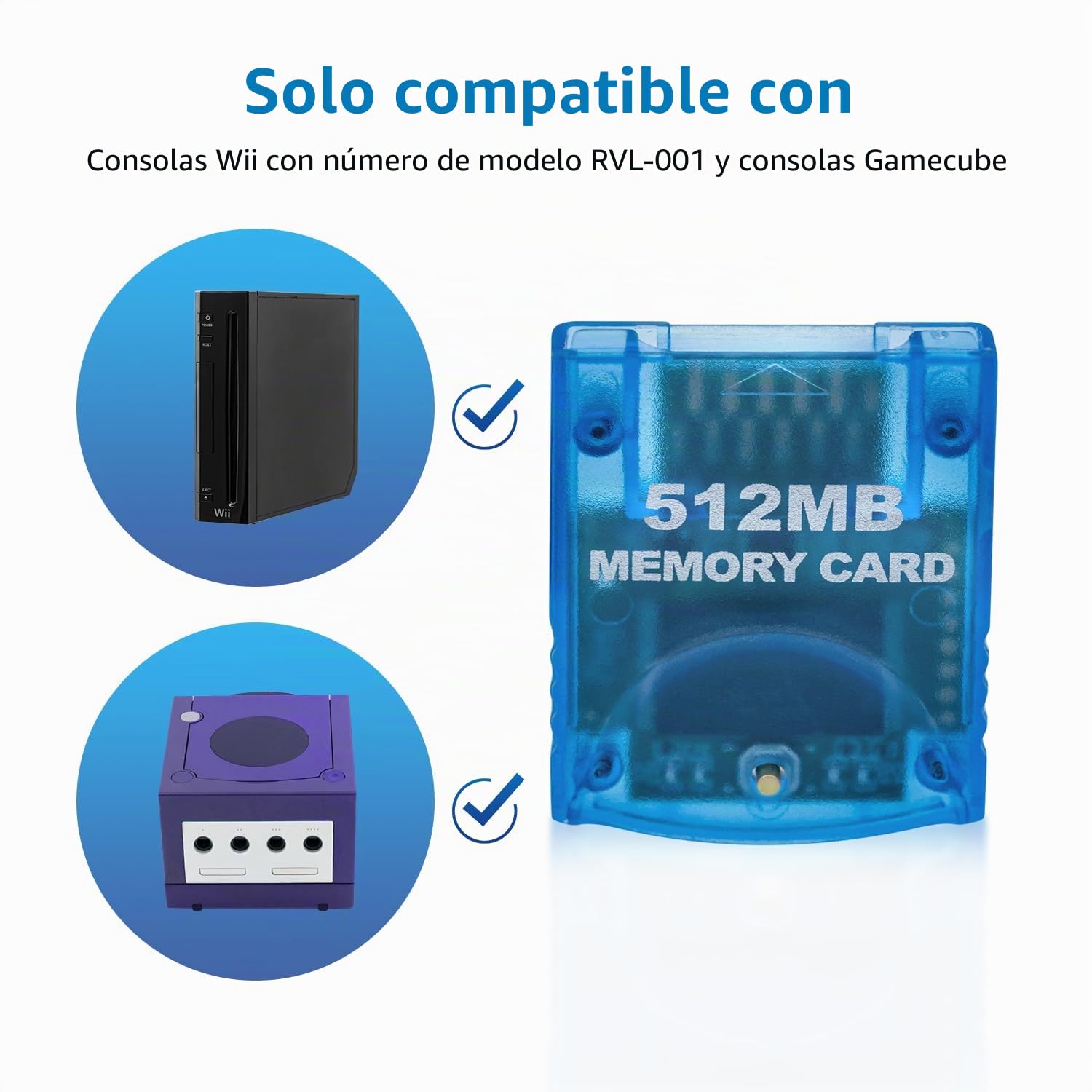 Tarjeta de Memoria de 512 MB (8192 Bloques) Compatible con la Consola Wii Game Cube NGC GC
