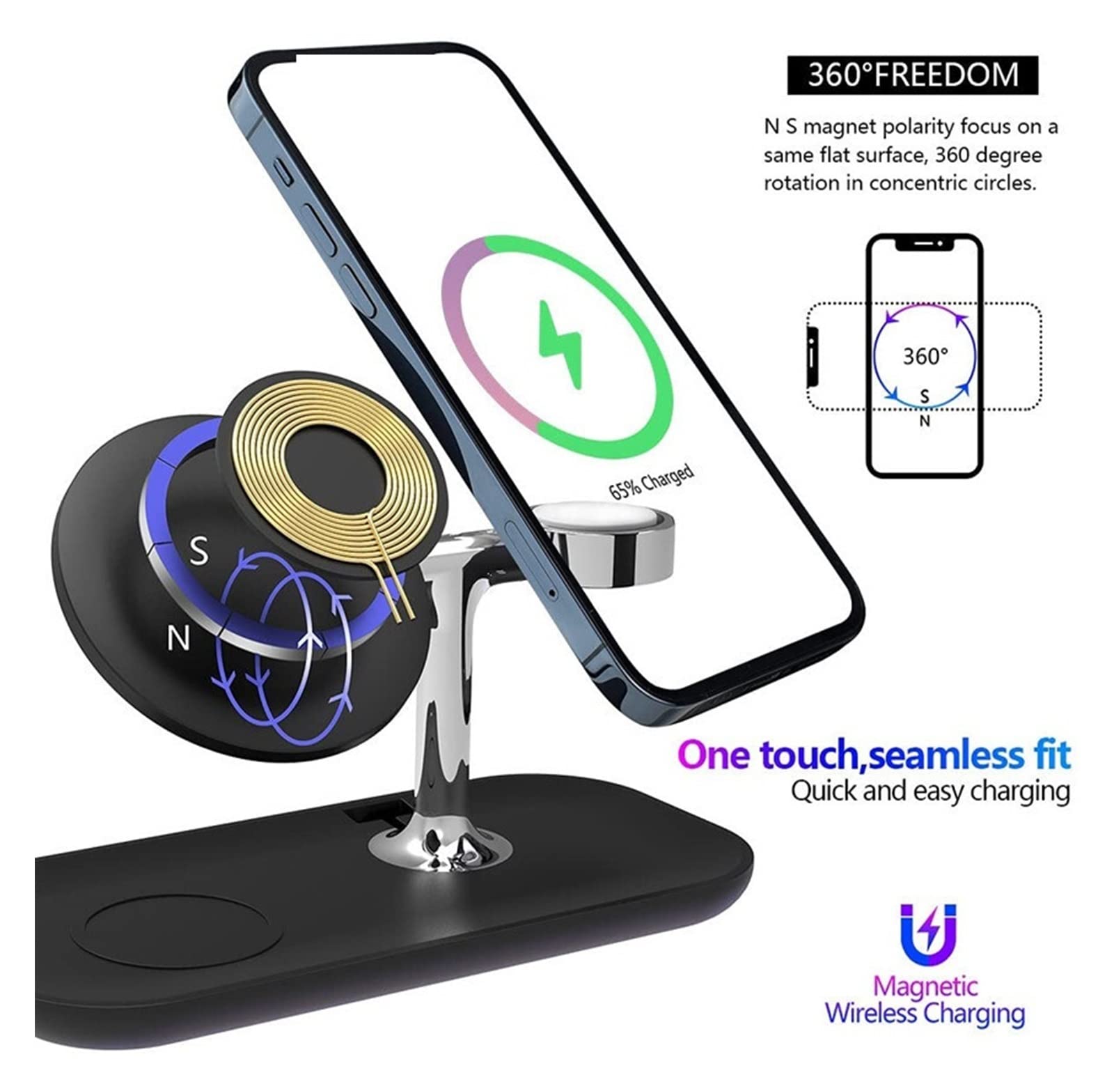 30W 3 en 1 Support de Chargeur magnétique sans Fil for Montre de téléphone Station de Chargeur magnétique sans Fil Charge Rapide for écouteurs(Model Z10 White)