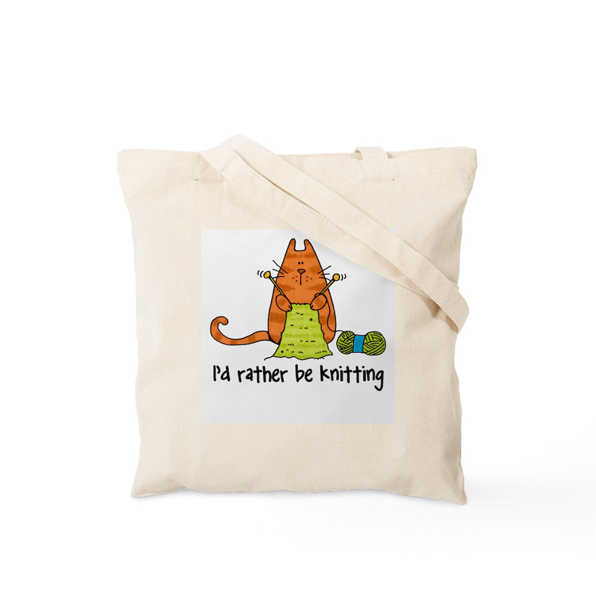 CafePress Rather Be Knitting Tote Bag Reusable Natural Beige Canvas Shopping Bag
