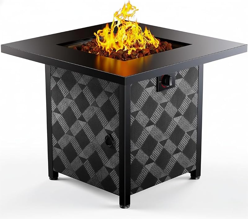 Ciays Mesa para hoguera de propano de 28 pulgadas, 50.000 BTU, mesa para hoguera de gas para exteriores, certificada por CSA para patio exterior con tapa extraíble y rocas de lava, añade calidez y ambiente a fiestas, patio trasero, jardín
