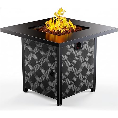 Ciays 28Inch Propane Fire Pit Table, 50,000 BTU Outdoor Gas Fire Pit Table CSA-Certified for Outside Patio with Removable Lid and Lava Rocks, Add Warmth and Ambience to Parties, Backyard, Garden
