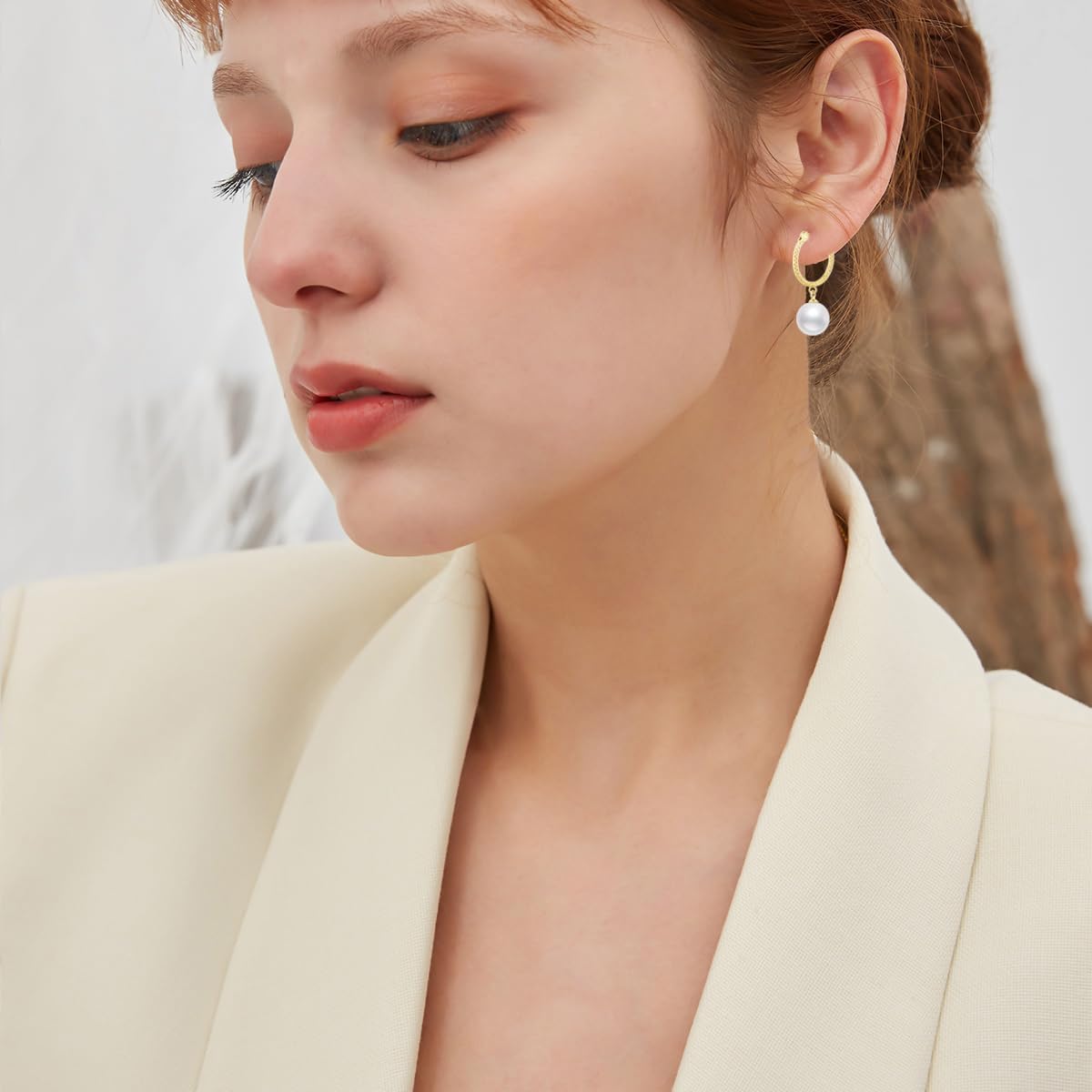 14k Gold Diamond-Cut Hoop Freshwater Cultured Pearl Earrings for Women