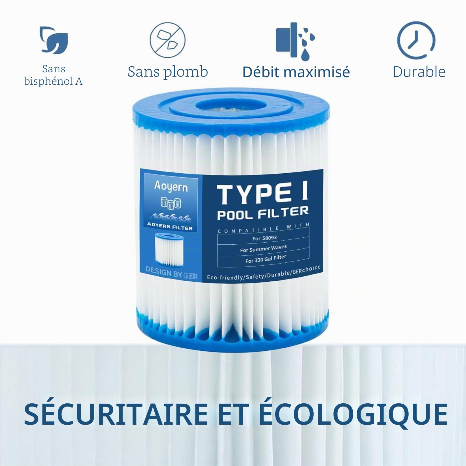 Filtre Piscine Type I, Lot de 4 Cartouches filtrantes pour 58381 Type I pour Filtre de Piscine | Cartouche de filtre de piscine type I