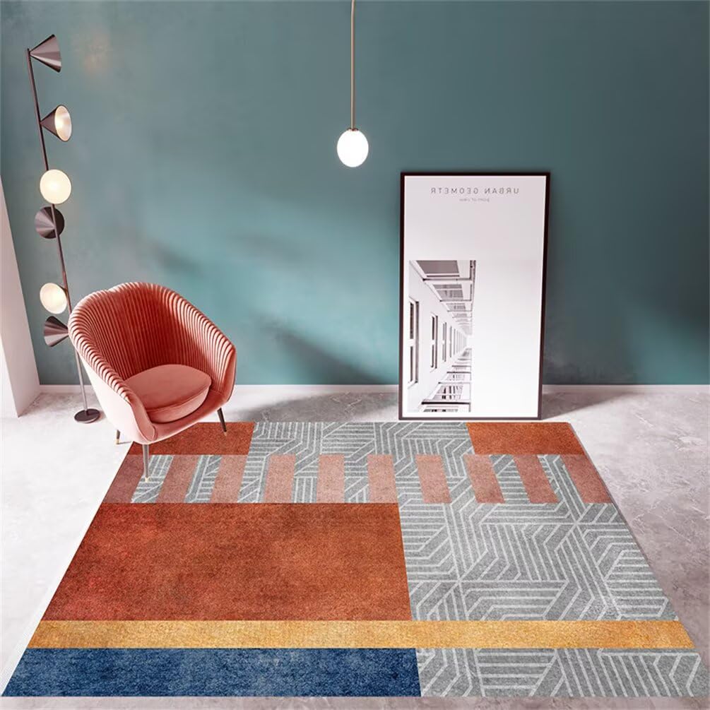 Tapis poil ras 200x300 cm bleu et gris rectangulaire pour salon et chambre