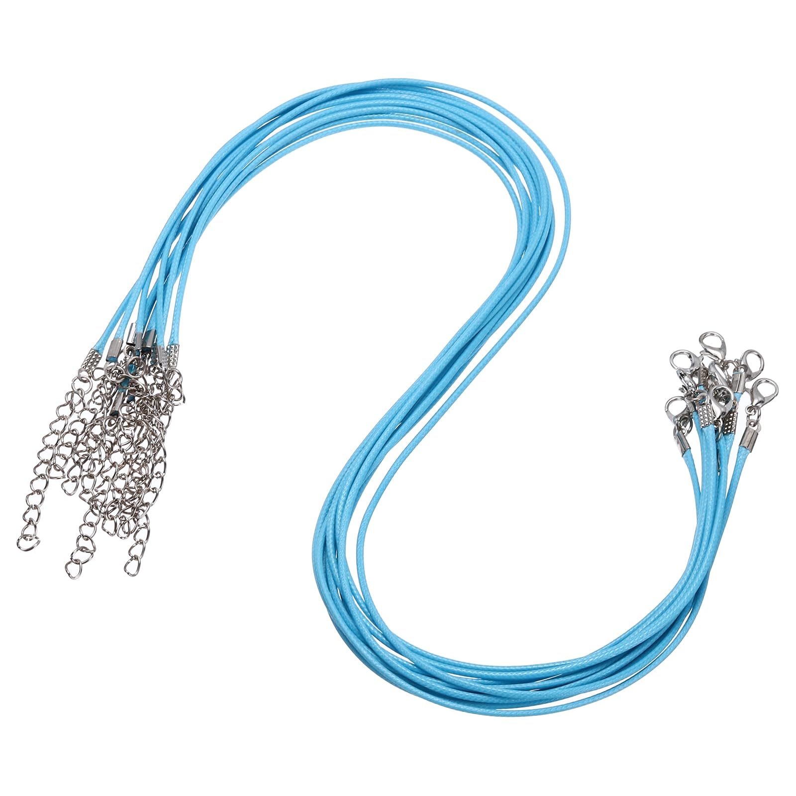 sourcing map 10pcs 20 Inch Waxed Necklace Cord, Bulk Necklace String with Clasp 1.5mm Waxed Leather Cord Rope for Jewelry Making DIY Bracelet Pendant,Sky blue