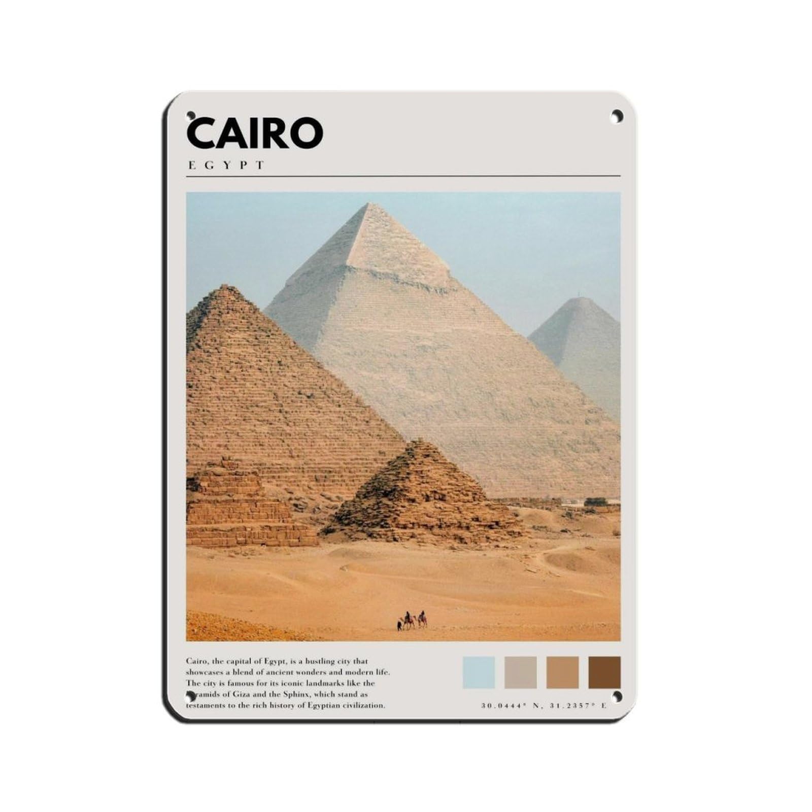 Cairo Giza Pyramids Art Egypt Travel Poster Retro Poster Metal Tin Sign Chic Art Retro Iron Painting Bar People Cave Cafe Family Garage Poster Wall Decoration 12x16inch(30x40cm)