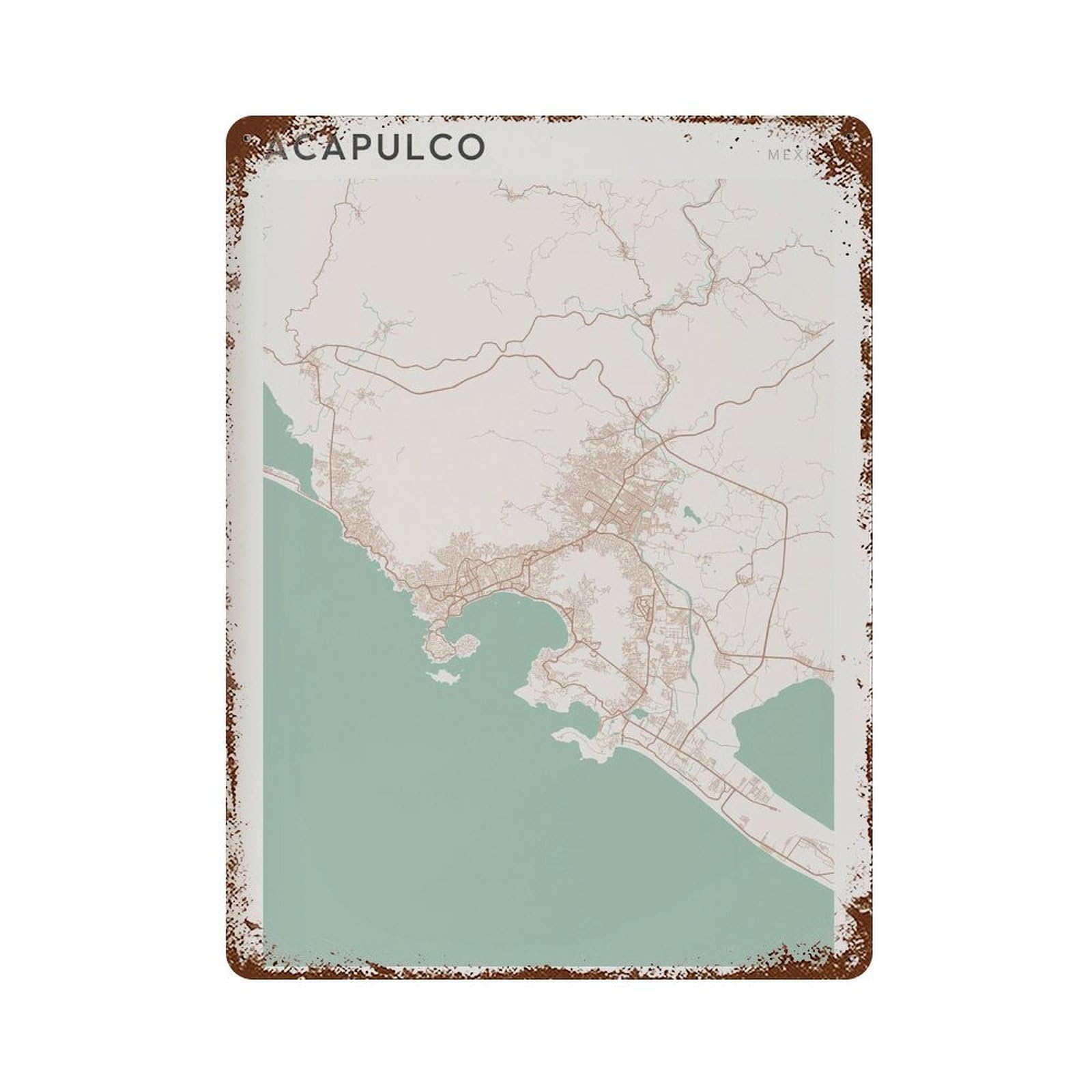 xiaoxiaoshen Acapulco Map Mexico Travel Gift Farmhouse Decor (2) Wall Decor Art Metal Tin Poster Modern Home Decor Art Home Bar Shop Decorations Vintage Sign 40x30cm