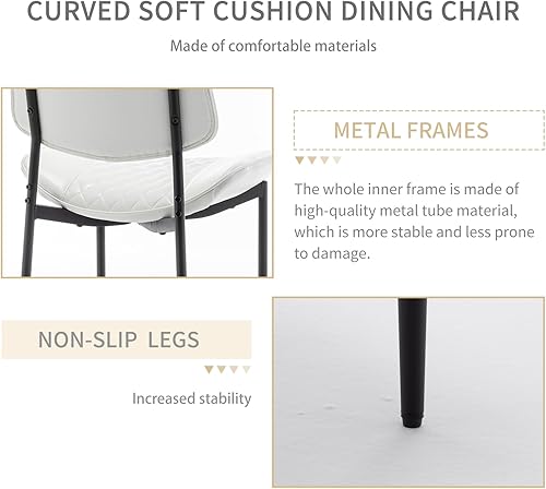 Miniatura 5 de Juego de 4 sillas de comedor de cuero, sillas de comedor modernas de mediados de siglo con patas de metal, sillas de cocina tapizadas para comedor,