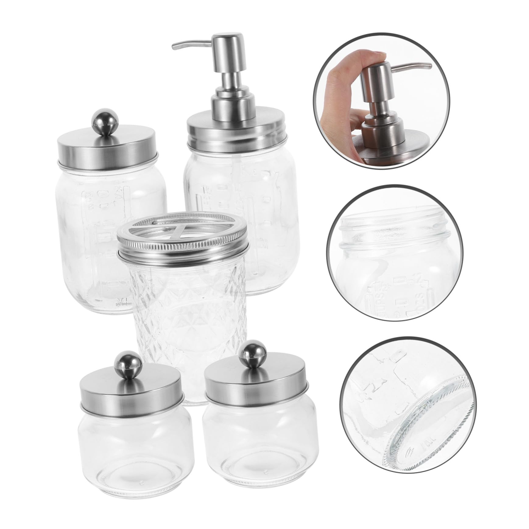 Juego de Accesorios para Cuarto de Baño Dispensador de Jabón, Soporte para Cepillo de Dientes y Tarros de Vidrio, Diseño Clásico y Portátil para Uso en Casa
