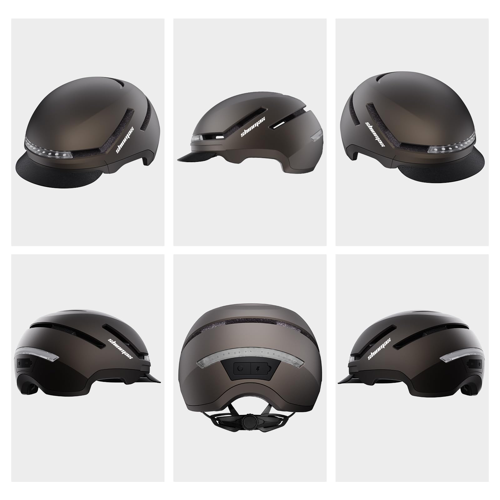 Shinmax Casco de Bicicleta Adulto con Luz y Intermitentes, Casco Ciclismo Hombre Mujer con Luz Trasera LED USB Recargable, Casco Bici para E-Bike, Scooter y Pedelec